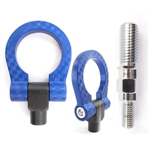 GANCHO DE ARRASTRE REDONDO ALUMIIO TIPO FIBRA CARBON CON TORNILLO COCHE JAPONES(HONDA,TOYOTA) AZUL
