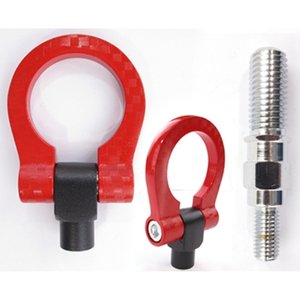 GANCHO DE ARRASTRE REDONDO ALUMIIO TIPO FIBRA CARBON CON TORNILLO COCHE JAPONES(HONDA,TOYOTA) ROJO