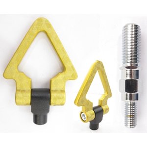 GANCHO DE ARRASTRE TRIANGULAR ALUMIIO TIPO FIBRA CARBON CON TORNILLO COCHE JAPON (HONDA,TOYOT DORADO