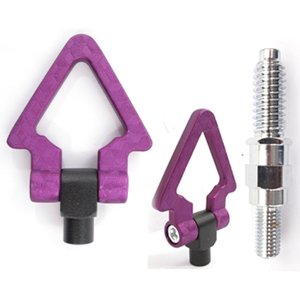 GANCHO DE ARRASTRE TRIANGULAR ALUMIIO TIPO FIBRA CARBON CON TORNILLO COCHE EUROPEO(VW) MORADO