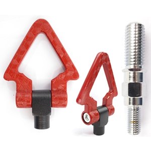 GANCHO DE ARRASTRE TRIANGULAR ALUMIIO TIPO FIBRA CARBON CON TORNILLO COCHE JAPON (HONDA,TOYOTA)ROJO