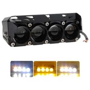 FARO RECTANGULAR PARA MOTO CON 4 HIPER LEDS, ESTROBO Y LUPA, BLANCO/AMARILLO (PIEZA)