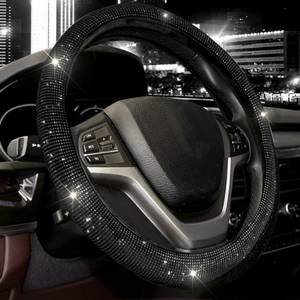 FUNDA PARA VOLANTE MEDIANA DE 38 CM NEGRA CON DIAMANTITOS NEGROS (PIEZA)