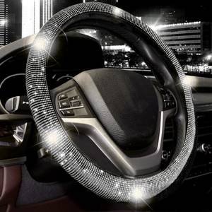 FUNDA PARA VOLANTE MEDIANA DE 38 CM NEGRA CON DIAMANTITOS BLANCOS (PIEZA)