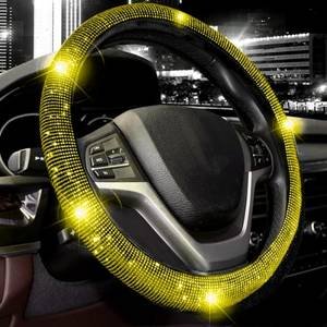FUNDA PARA VOLANTE MEDIANA DE 38 CM NEGRA CON DIAMANTITOS DORADOS (PIEZA)