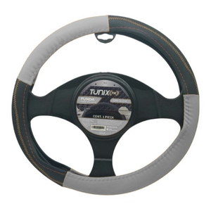 FUNDA PARA VOLANTE NEGRA MEDIANA DE 38 CM CON TRENZADO GRIS (PIEZA)