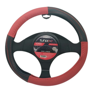 FUNDA PARA VOLANTE NEGRA MEDIANA DE 38 CM CON TRENZADO ROJO (PIEZA)