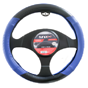FUNDA PARA VOLANTE NEGRA MEDIANA DE 38 CM CON TRENZADO AZUL (PIEZA)