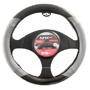 FUNDA PARA VOLANTE NEGRA MEDIANA DE 38 CM CON TRENZADO GRIS (PIEZA)