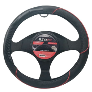 FUNDA PARA VOLANTE NEGRA MEDIANA DE 38 CM CON LINEA DE COLOR ROJO (PIEZA)