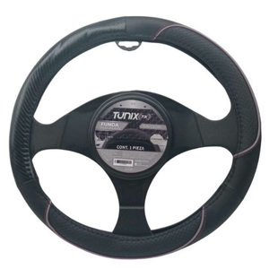 FU-3-389NS FUNDA PARA VOLANTE NEGRA MEDIANA DE 38 CM CON LINEA DE COLOR PLATA (PIEZA)