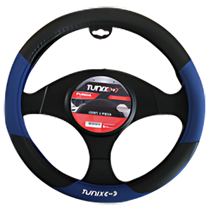 FUNDA PARA VOLANTE NEGRA MEDIANA DE 38 CM CON LOGO AZUL (PIEZA)