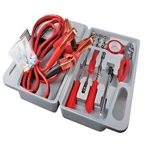 KIT DE EMERGENCIA DE SEGURIDAD DE 29 PIEZAS: GUANTES, 4 FUSIBLES, 6 TERMINALES, CINTA DE AISLAR, CALIBRADOR DE LLANTAS, LINTERNA, CABLE PASA CORRIENTE, 9 SOCKETS 1/4 IN, ALICATE PARA JUNTAS, 2 DESARMADORES, MANGO GIRATORIO Y ESTUCHE (JUEGO)