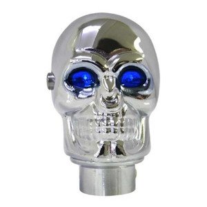 PERILLA CROMADA DE CALAVERA CON LUZ EN OJOS AZUL. (PIEZA)