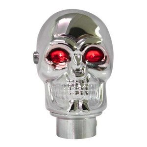 PERILLA CROMADA DE CALAVERA CON LUZ EN OJOS ROJO. (PIEZA)