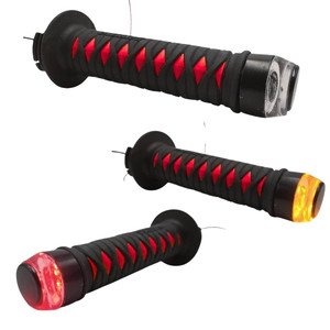PUÑO PARA MANUBRIO CUBIERTO DE HULE TIPO KATANA DORDA CON LUZ BLANCA Y DIRECCIONAL AMBAR (PAR)