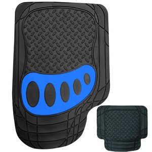 TAPETE GRUESO 4 PCS HUELLA NEGRO / AZUL (JUEGO)