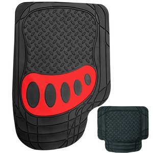 TAPETE GRUESO 4 PCS HUELLA NEGRO / ROJO (JUEGO)