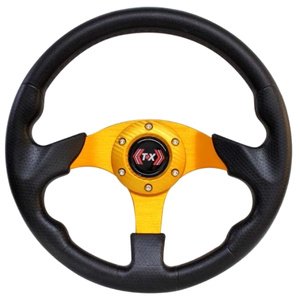 VOLANTE AUTOMOTRIZ DE ALUMINIO AMARILLO. (PIEZA)