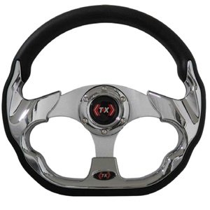 VOLANTE AUTOMOTRIZ DE VINIL CROMADO PLATA. (PIEZA)