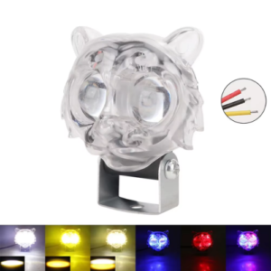 FARO TIPO TIGRE CON 2 HIPER LEDS 20W BLANCO/AMARILLO CON LUPA, 5 FUNCIONES DE ESTROBO Y CARCASA RGB (PIEZA)