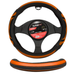 FUNDA PARA VOLANTE  MEDIANA DE 38 CM NEGRA CON 4 SECCIONES Y ANTIDERRAPANTE NARANJA (PIEZA)