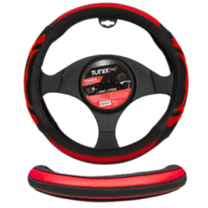 FUNDA PARA VOLANTE  MEDIANA DE 38 CM NEGRA CON 4 SECCIONES Y ANTIDERRAPANTE ROJO (PIEZA)
