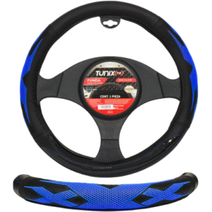 FUNDA PARA VOLANTE  MEDIANA DE 38 CM NEGRA CON 4 SECCIONES Y DOS ANTIDERRAPANTE AZUL (PIEZA)
