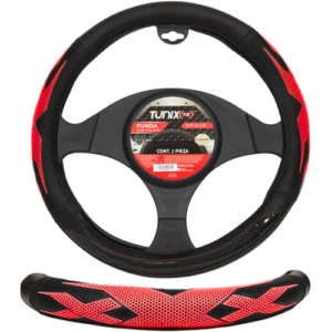 FUNDA PARA VOLANTE  MEDIANA DE 38 CM NEGRA CON 4 SECCIONES Y DOS ANTIDERRAPANTE ROJO (PIEZA)