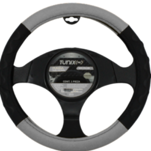 FUNDA PARA VOLANTE  MEDIANA DE 38 CM BASE NEGRA CON LATERALES EN RELIEVE CON ONDAS GRIS (PIEZA)