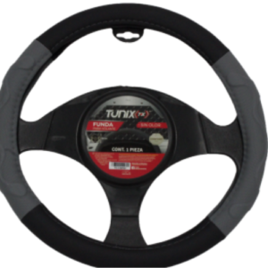 FUNDA PARA VOLANTE  MEDIANA DE 38 CM BASE NEGRA CON LATERALES EN RELIEVE CON MOÑO ROJO (PIEZA)