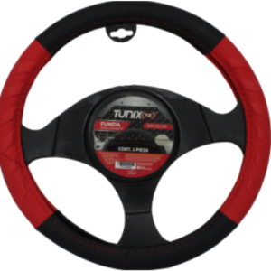 FUNDA PARA VOLANTE  MEDIANA DE 38 CM BASE NEGRA CON LATERALES EN RELIEVE CON FLECHA CONTINUA ROJO (PIEZA)