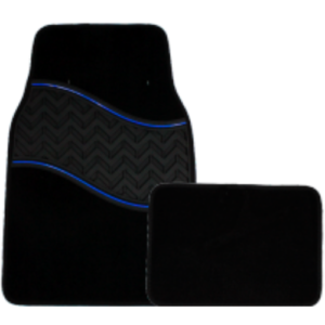 TAPETE ALFOMBRA CON HULE PATRON OLAS 4 PIEZAS AZUL 1.8KG (JUEGO)