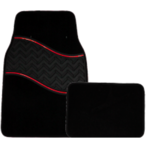 TAPETE ALFORMBA CON HULE PATRON OLAS 4 PIEZAS ROJO 1.8KG (JUEGO)